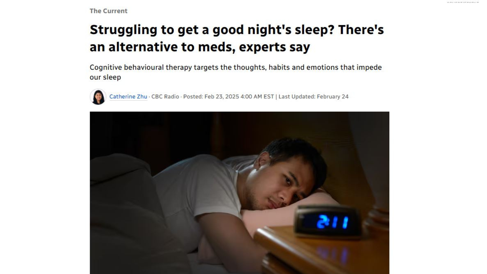 Struggling to get a good night's sleep? There's an alternative to meds, experts say Cognitive behavioural therapy targets the thoughts, habits and emotions that impede our sleep